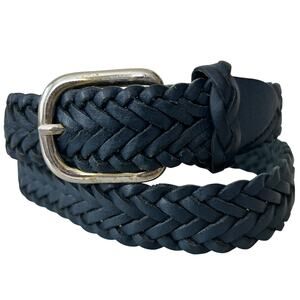 Vintage Capezio Woven Leather Belt basket weave Navy Blue